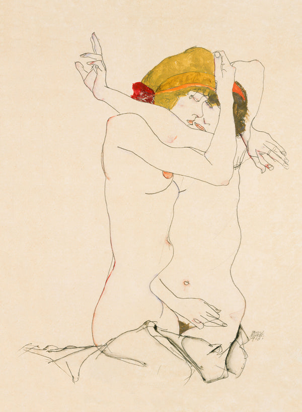 Two Women Embracing by Egon Schiele (1908)