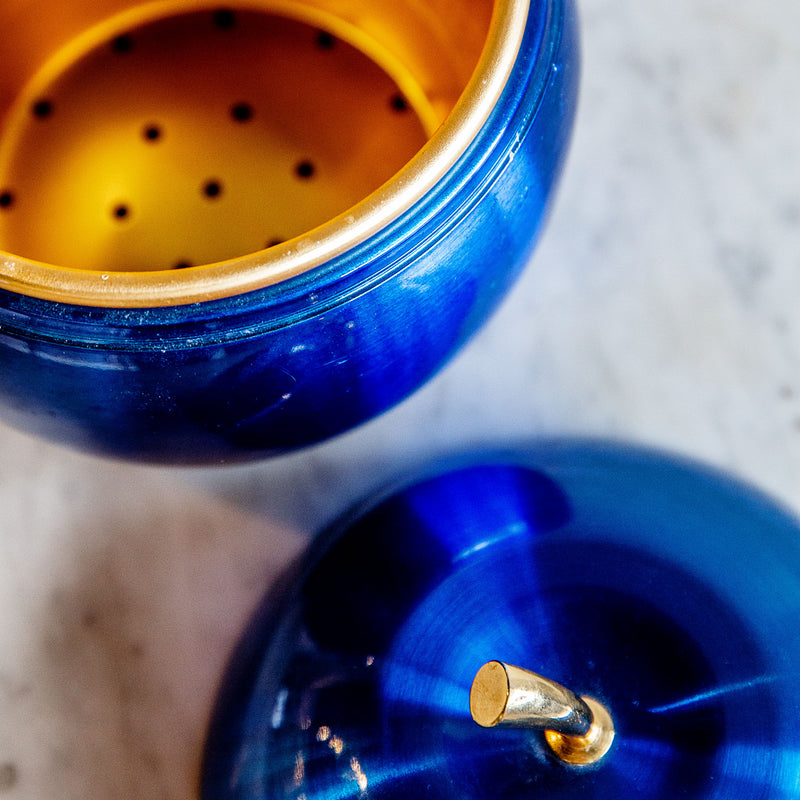 Daydream Apple Ice Bucket in Anodised Vibrant Blue with Brass Handle